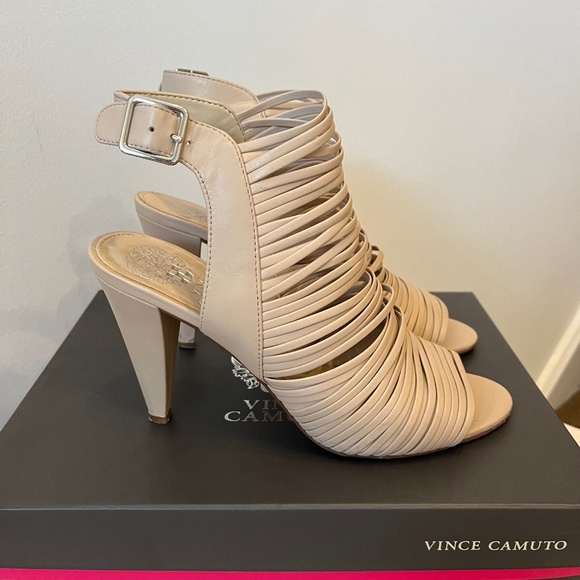 Women's "Vince Camuto" Tan Open Toe Leather Heels, Size 9 - WORN ONCE - Picture 2 of 4